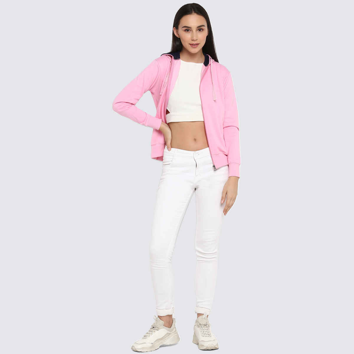 Alan Jones Clothing Women's Solid Zipper Hooded Sweatshirt | Pink - M