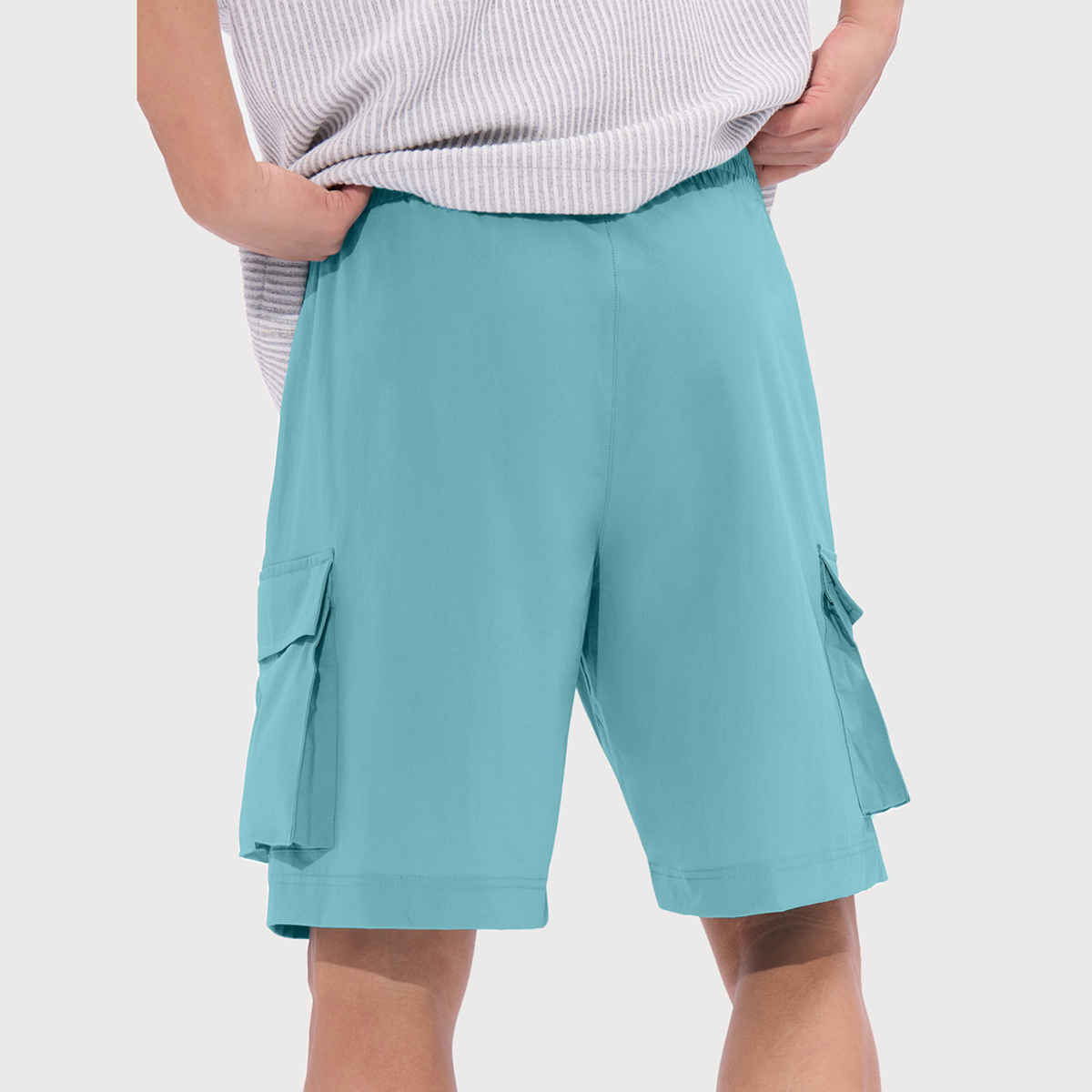 The Souled Store Solids Men's Cargo Shorts | Aqua Blue - M