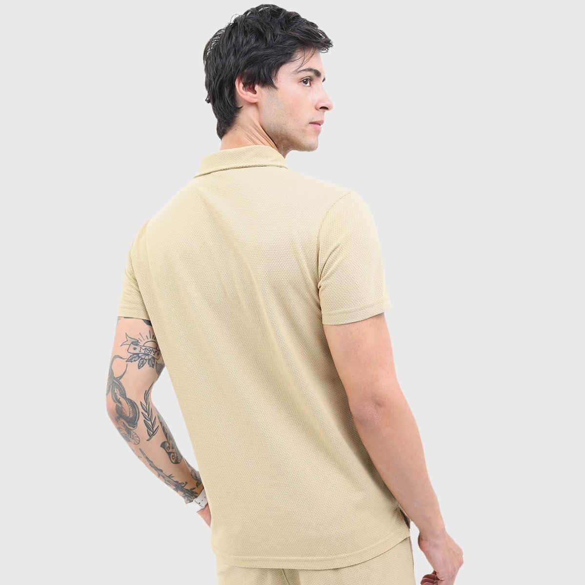 Highlander Men's Popcorn Structured Regular Fit Polo Collar T-shirt | Cream | L