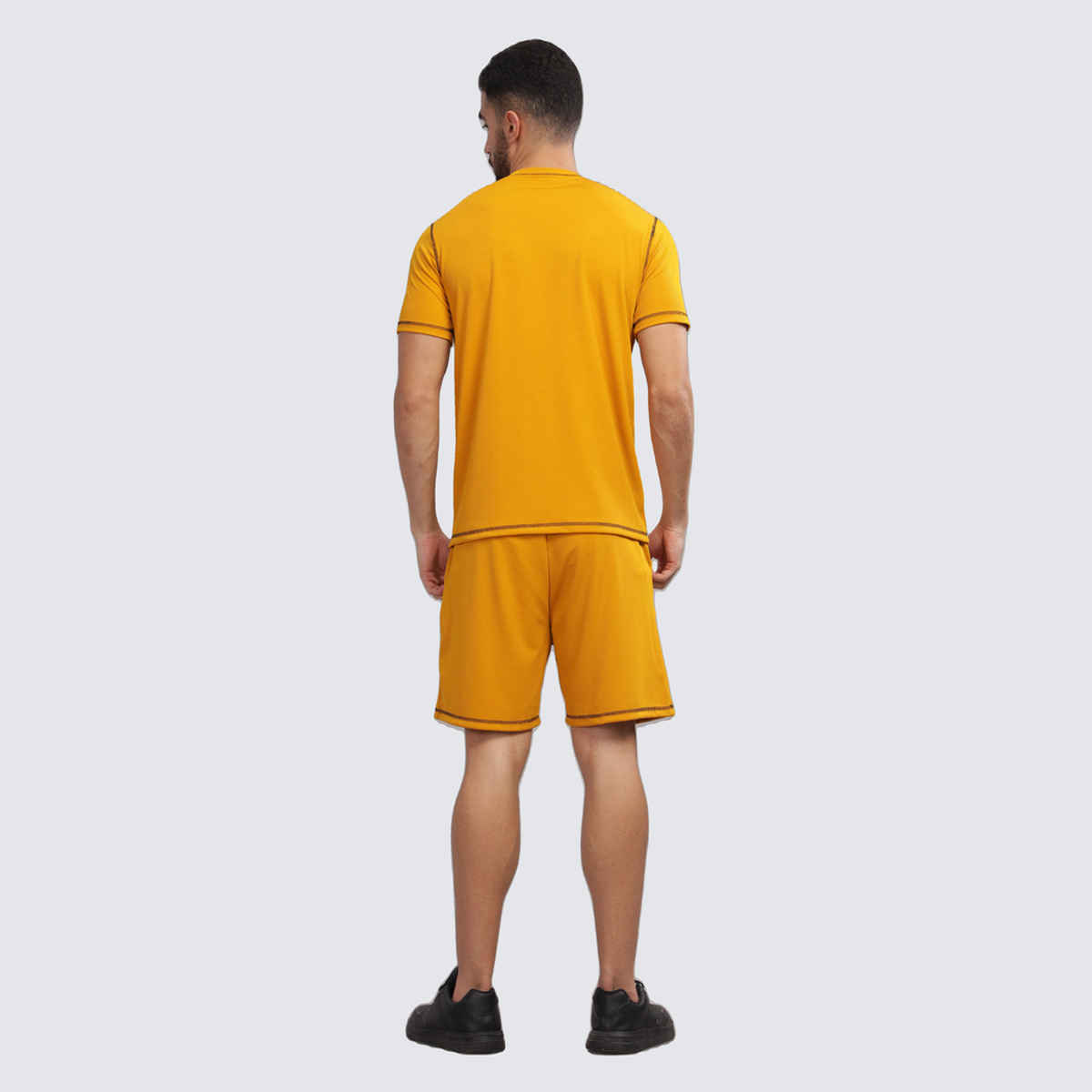 FTX Men's Structured Fabric Solid Regular Fit Co-ord Set T-shirt & Shorts | Mustard - S