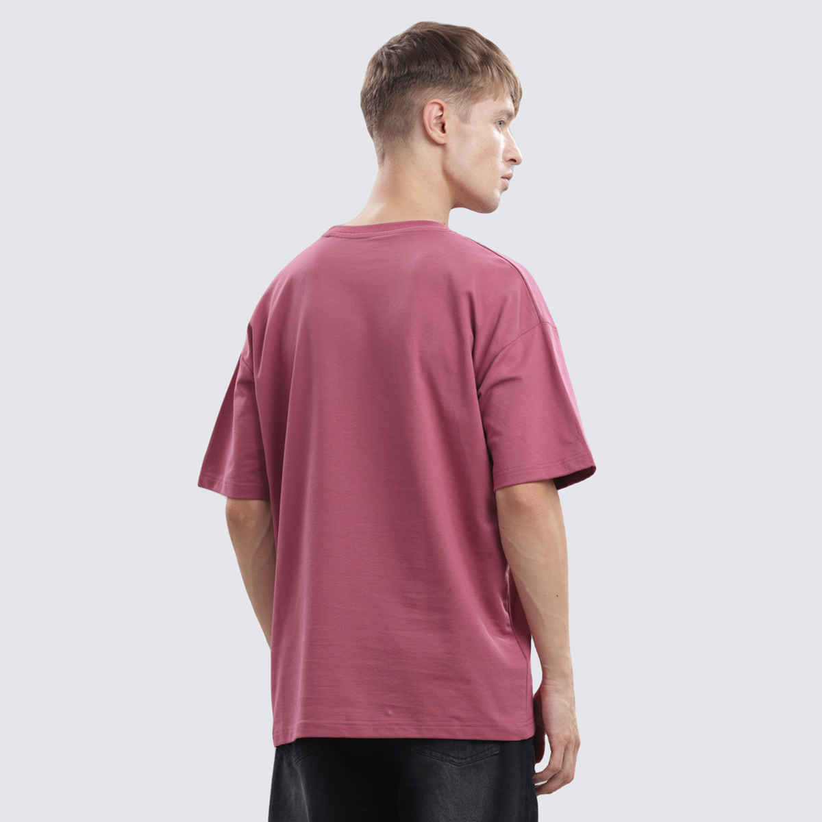 OUTLAWS Men's 100% Cotton Oversized T-Shirt | Half Sleeves | Round Neck | Pink - L
