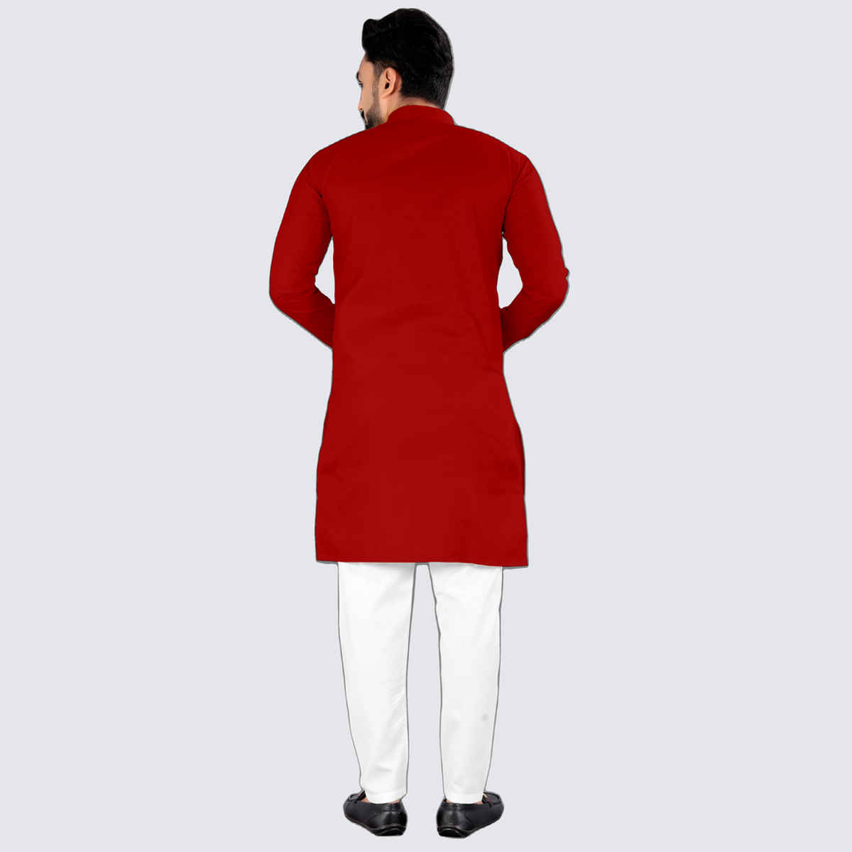 Freluro Men's Solid Cotton Blend Straight Kurta | Red - 2XL