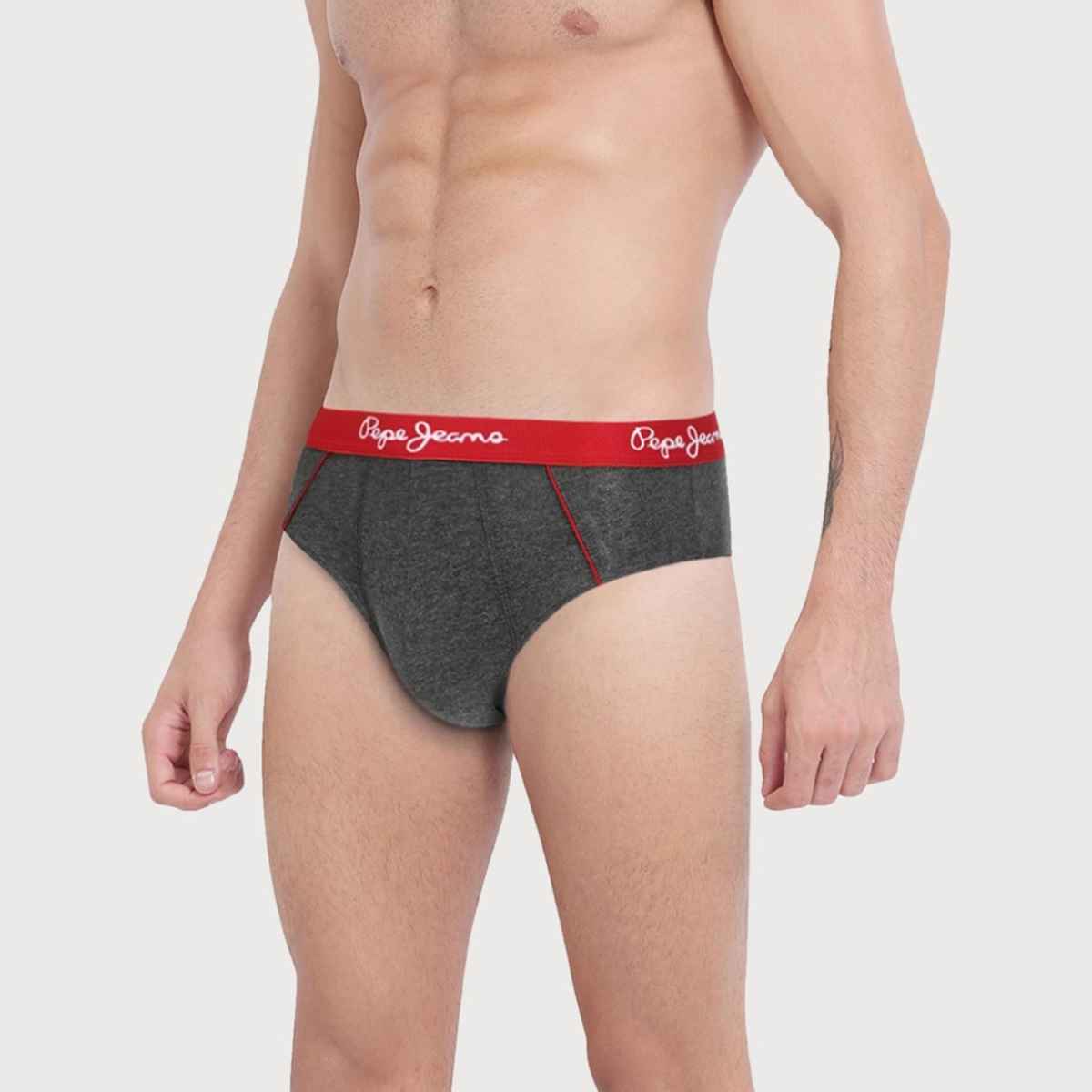 Pepe Jeans Mens Charcoal Melange 100% Cotton Solid Brief - Pack of 2 (S) Comfort Fit, Soft Fabric