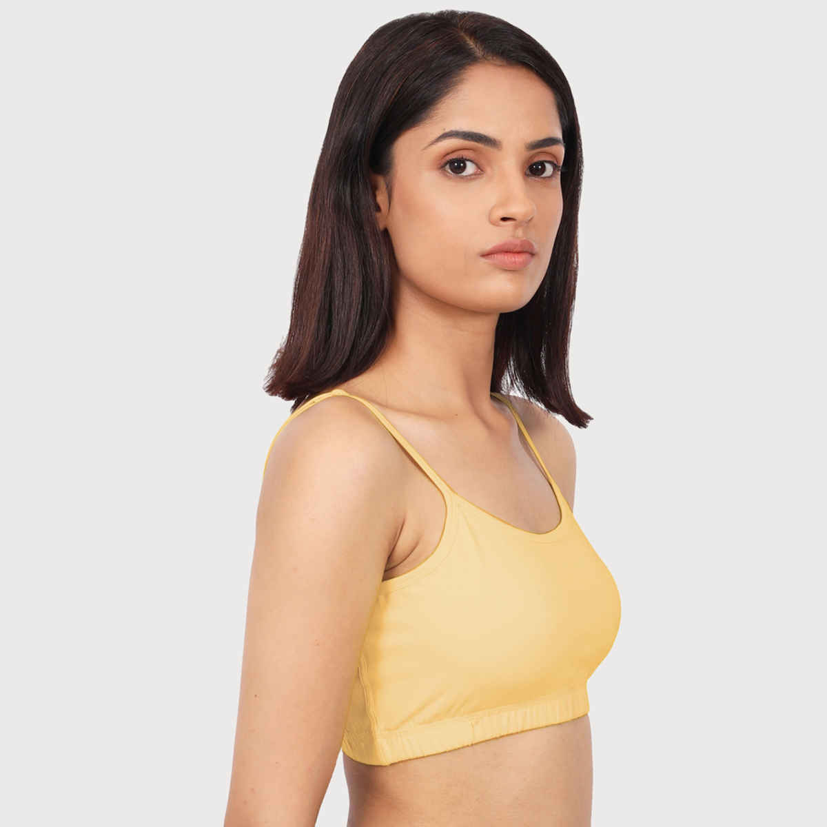 D'Chica Thin Strap Sports Bra For Women's | Double Layered Full Coverage Bra | Skin | L