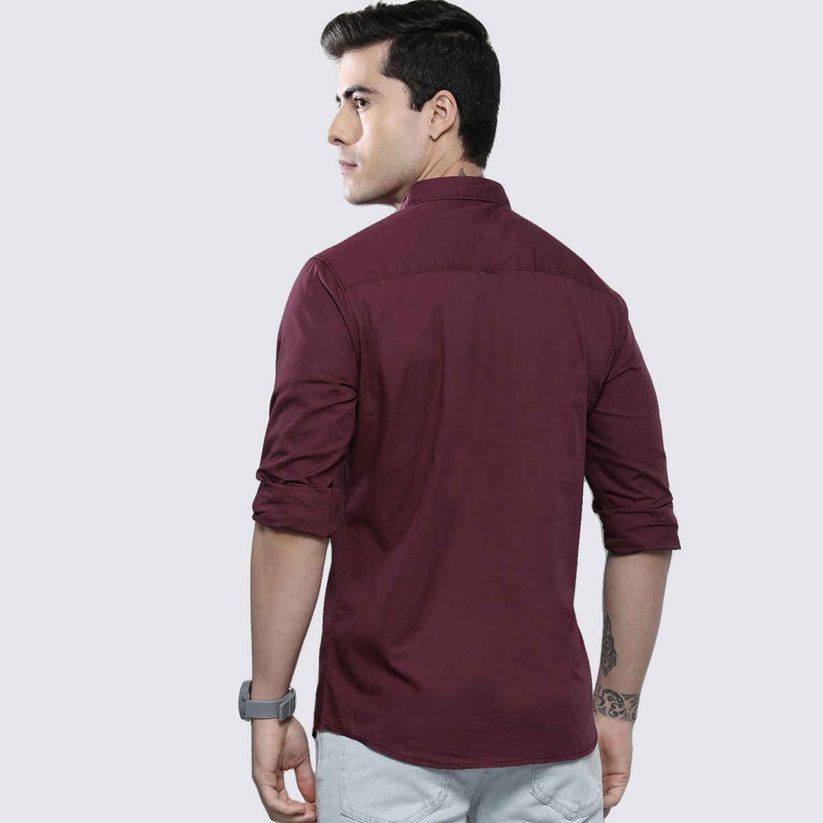 The Indian Garage Co Men's Slim Fit Solid Casual Shirt | Maroon - L
