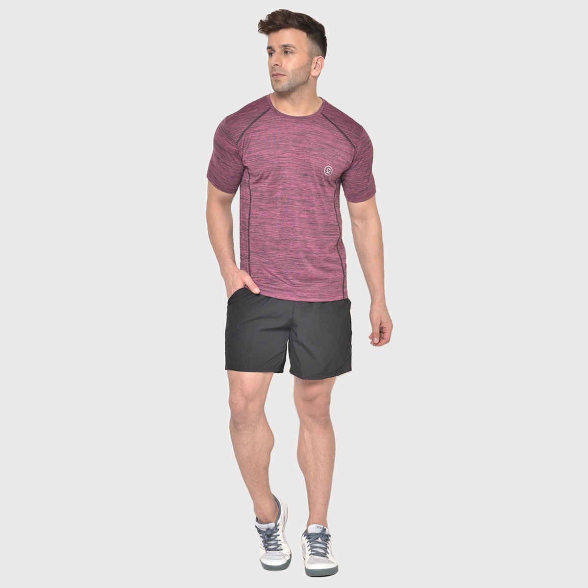 Chkokko Men's Round Neck Regular Fit Half Sleeves Gym T-shirt | Magenta - S