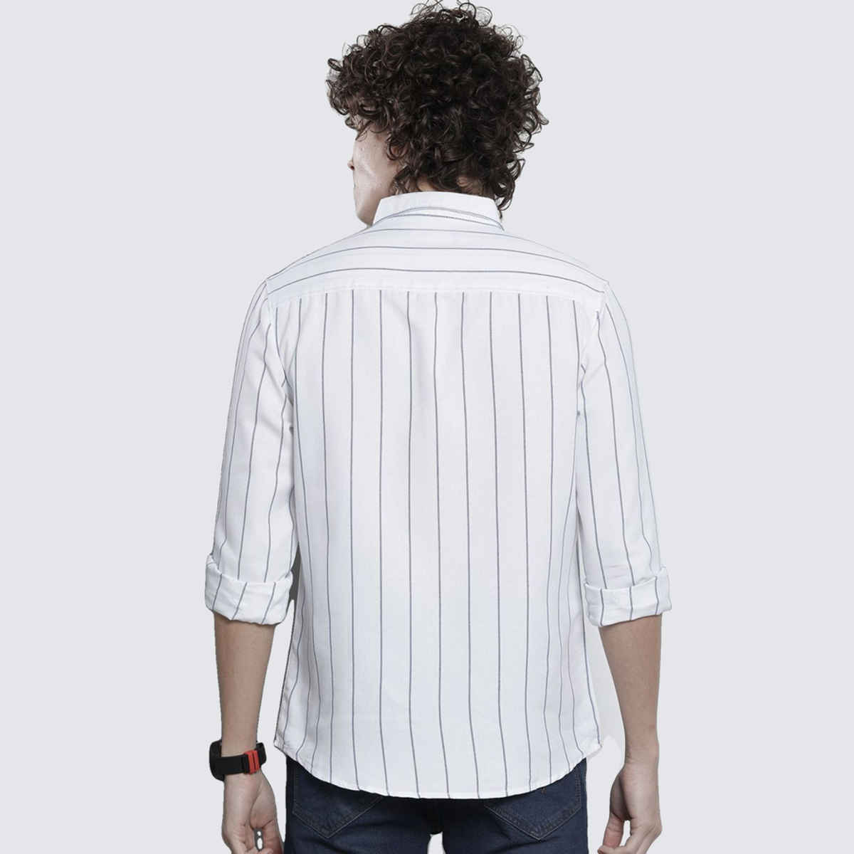 The Indian Garage Co Men's Regular Fit Striped Casual | White | L