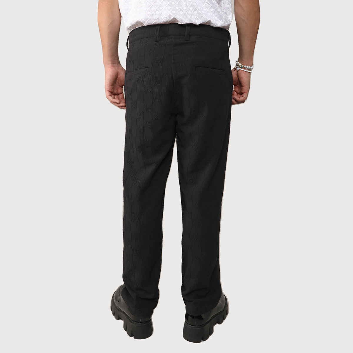 Campus Sutra Men's Creased-Check Trousers | Black - 30