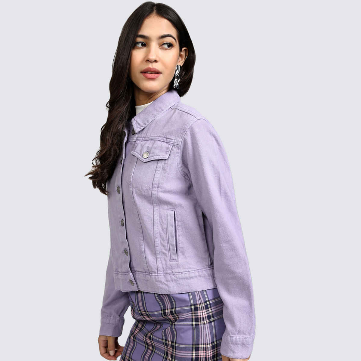 Tokyo Talkies Women's Solid Denim Jacket | Violet - M