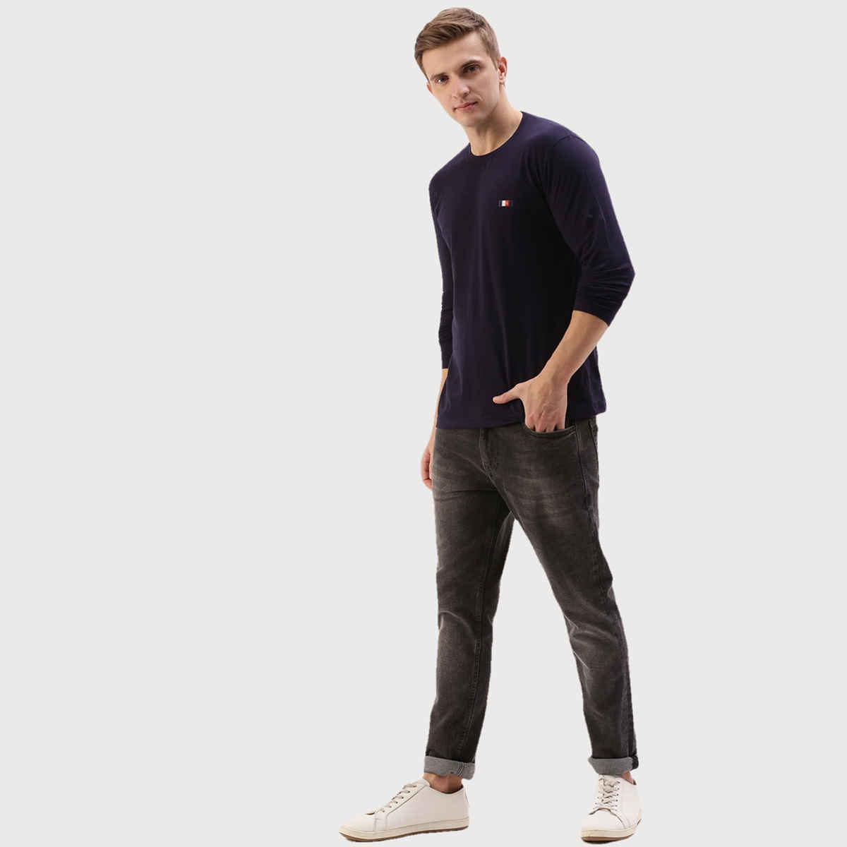 Actimaxx Men's Solid Round Neck Long Sleeve Pure Cotton T-shirt | Colour May Vary - S