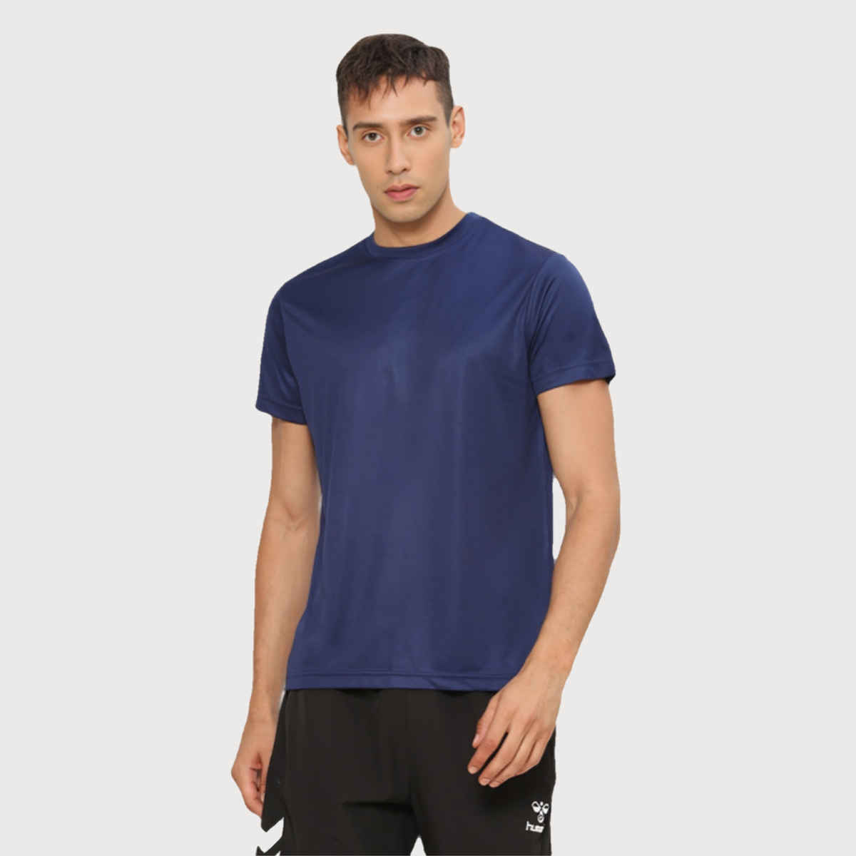 hummel Men's Budoc Round Neck Solid Regular Fit Gym T-shirt | Blue Nights - S