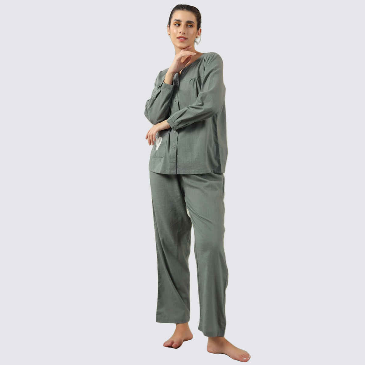 Sanskrutihomes Pure Cotton Night Suit | Sea Green - S