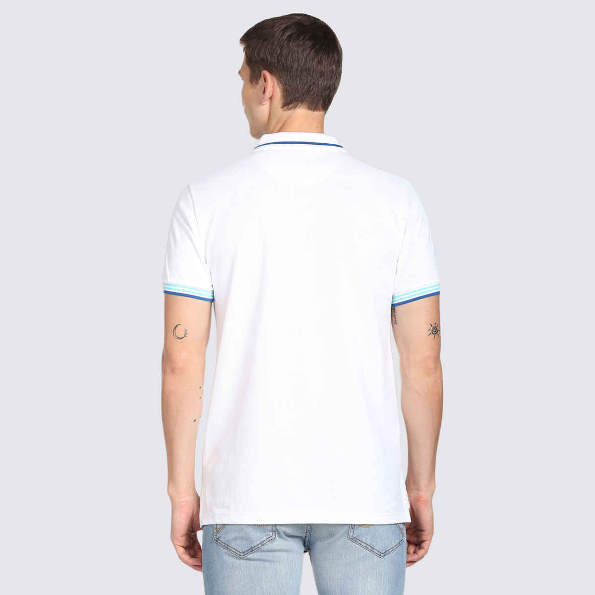 USPA Men's Striped Hem Cotton Polo T Shirt - Regular Fit - White - M