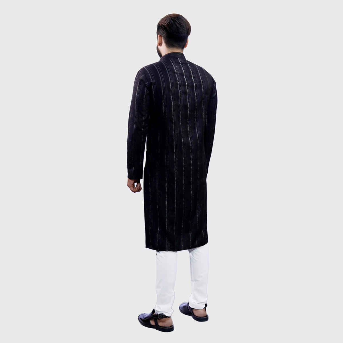 Tibra Collection Men Kurta - Black | Solid | Thin Striped | Cotton Blend | XL