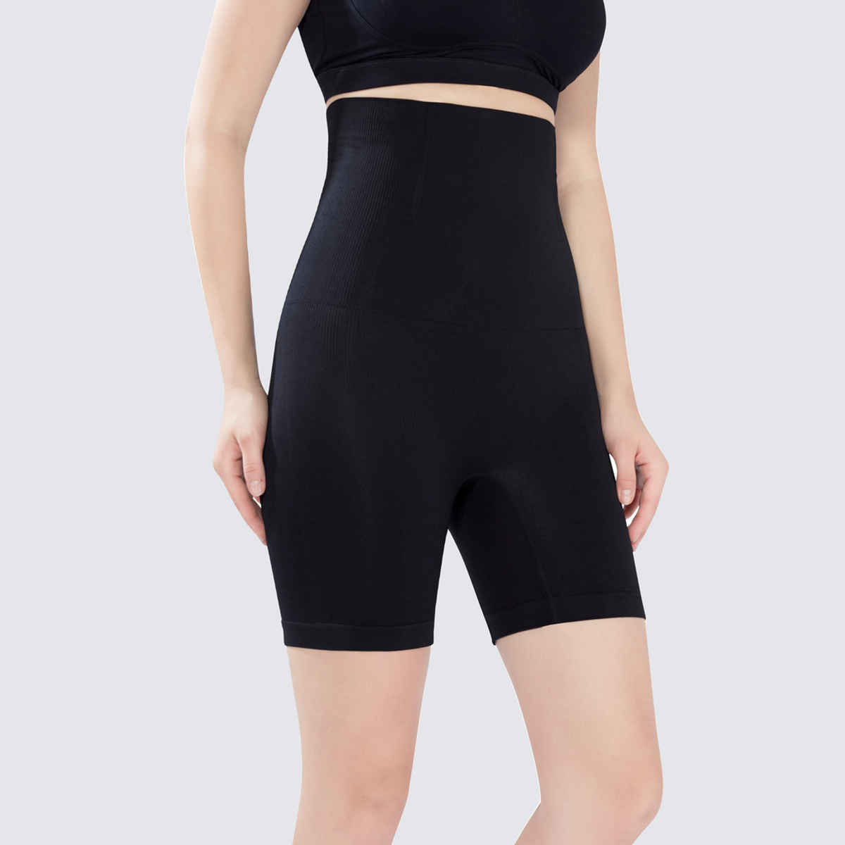 Plumbury Women s Seamless High Waist Tummy Tucker Thigh Shaper Shapewear | Black | XL