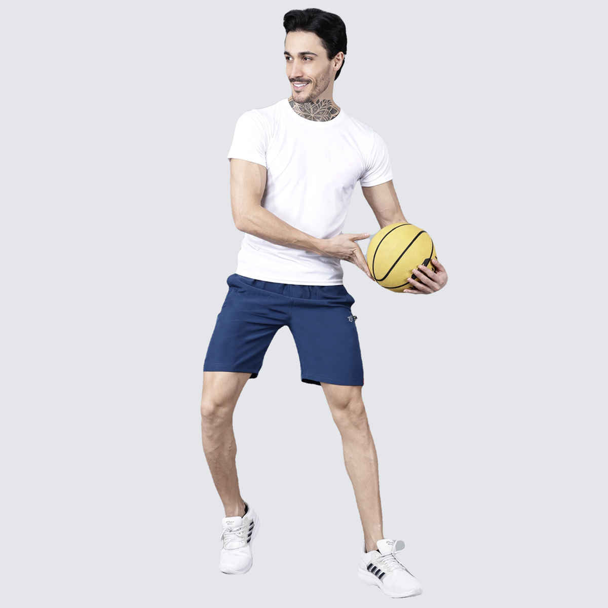 Texfro Men's Solid Knee Length Sports & Regular Shorts with Side Pockets - Blue | L