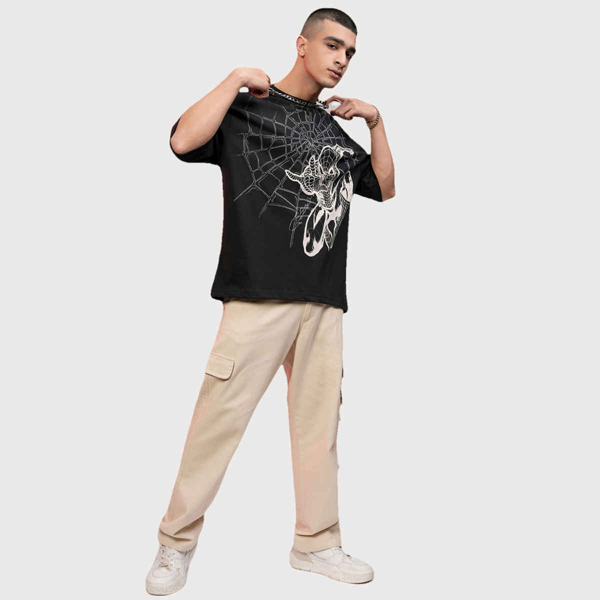Highlander Men's Marvel Spider-Man Oversized Drop Shoulder T-shirt | Black - XL