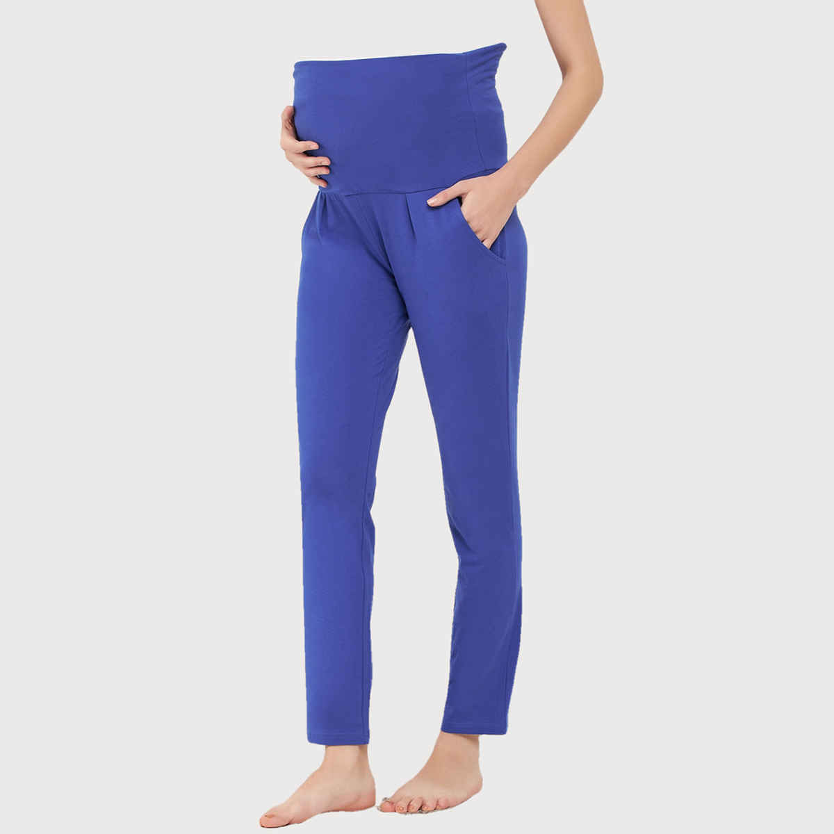Clovia Chic Basic Maternity Leggings - Cotton(Blue - Xl)