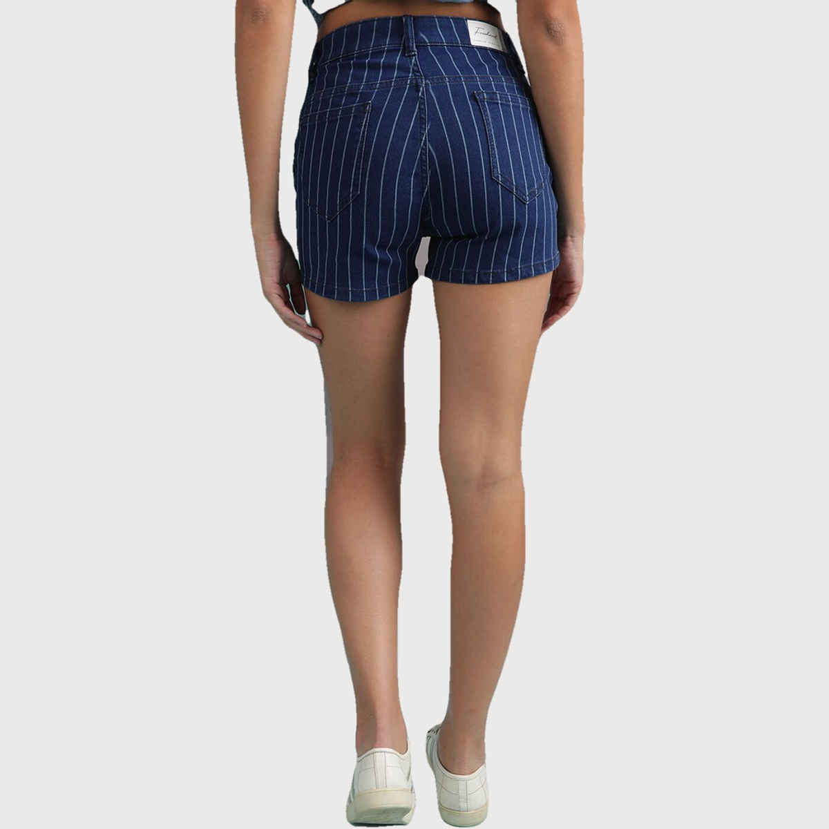 Freehand Women's Laser Striped Denim Shorts | Blue - 34
