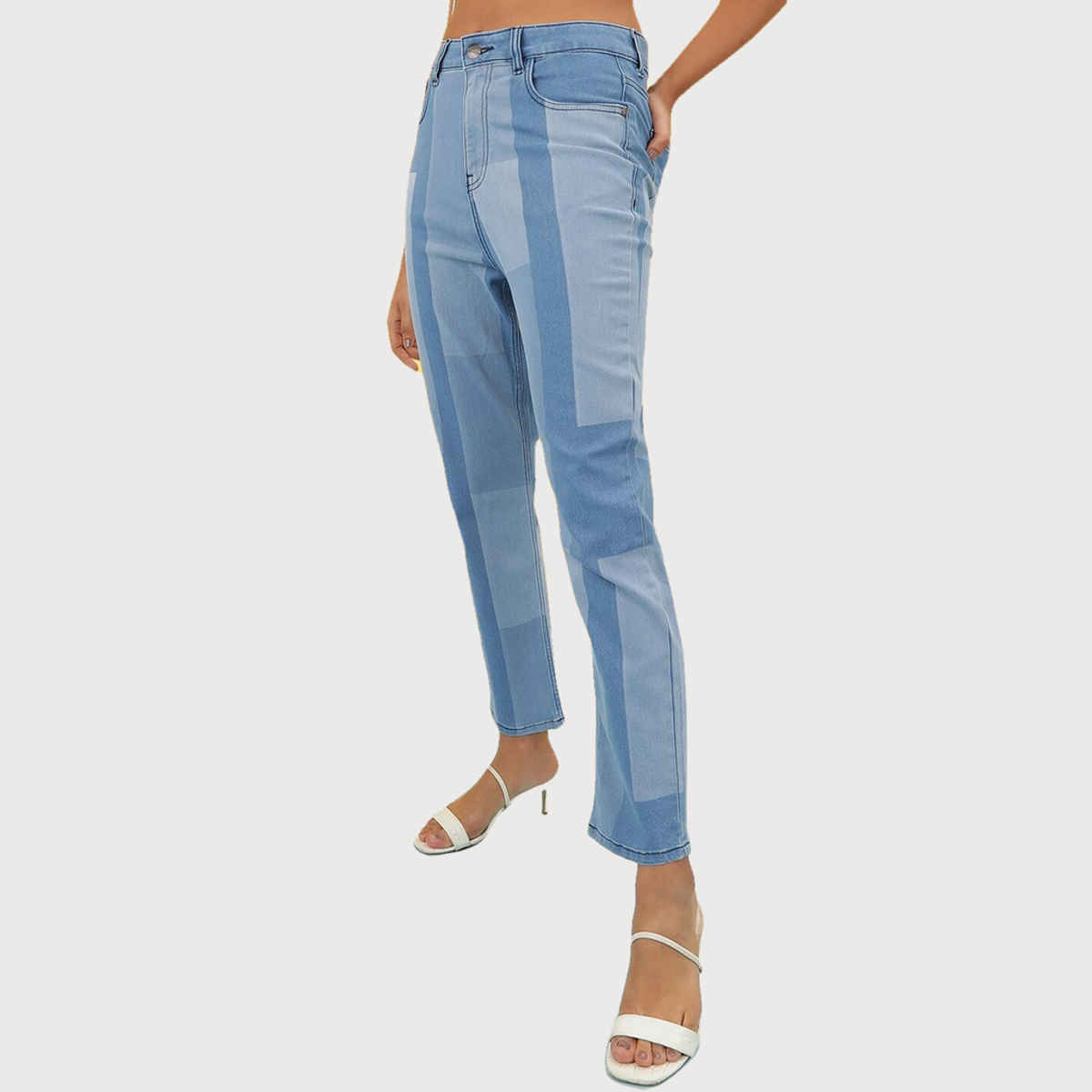 Freehand Women's Colour Block Straight Fit Denim Jeans | Blue - 28