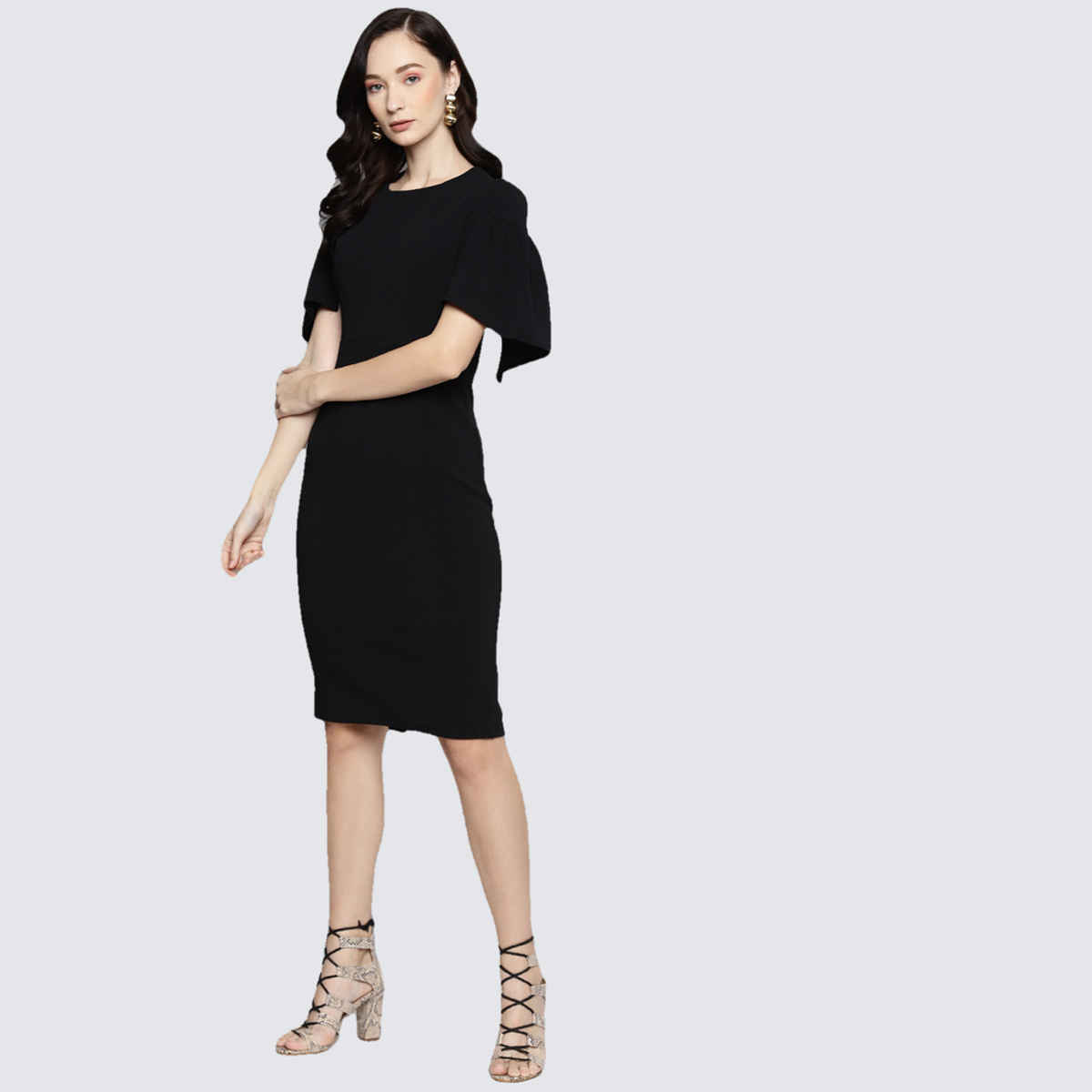 SASSAFRAS Women's Frill Cape Bodycon Dress | Black - S