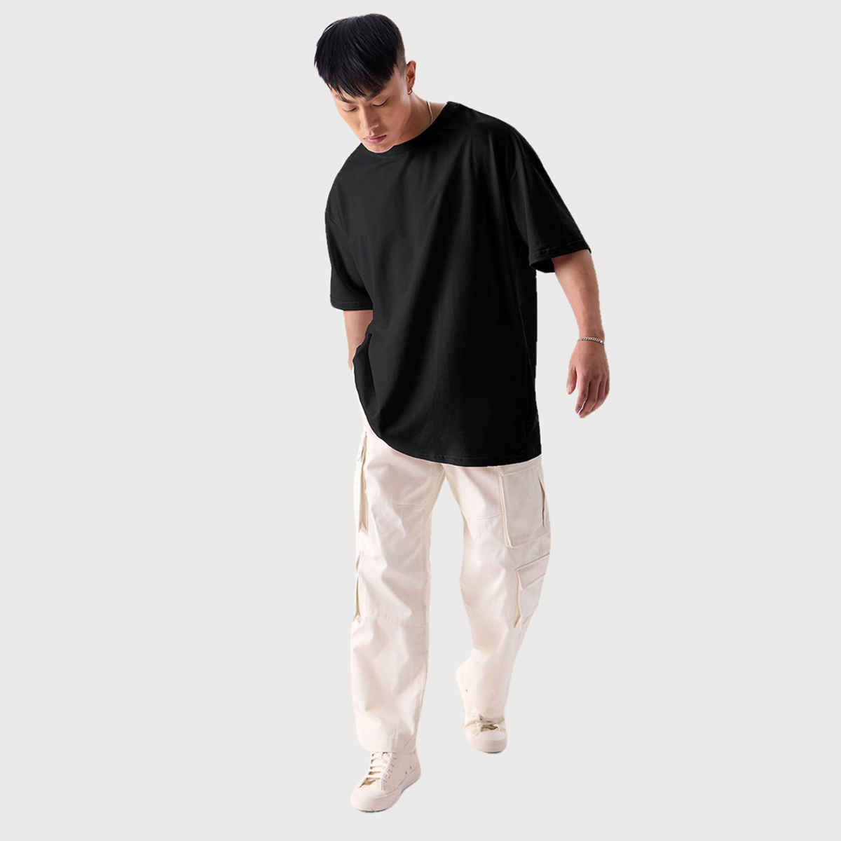 The Souled Store Men's Solids Oversized Black Oversized T-shirt | Black - XL