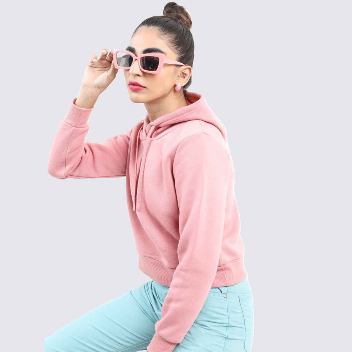 Ketch Women Hooded Crop Pullover Sweatshirt | Pink | S