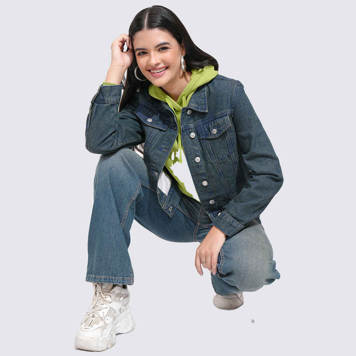 Tokyo Talkies Women's Solid Denim Jacket | Mid Blue - M