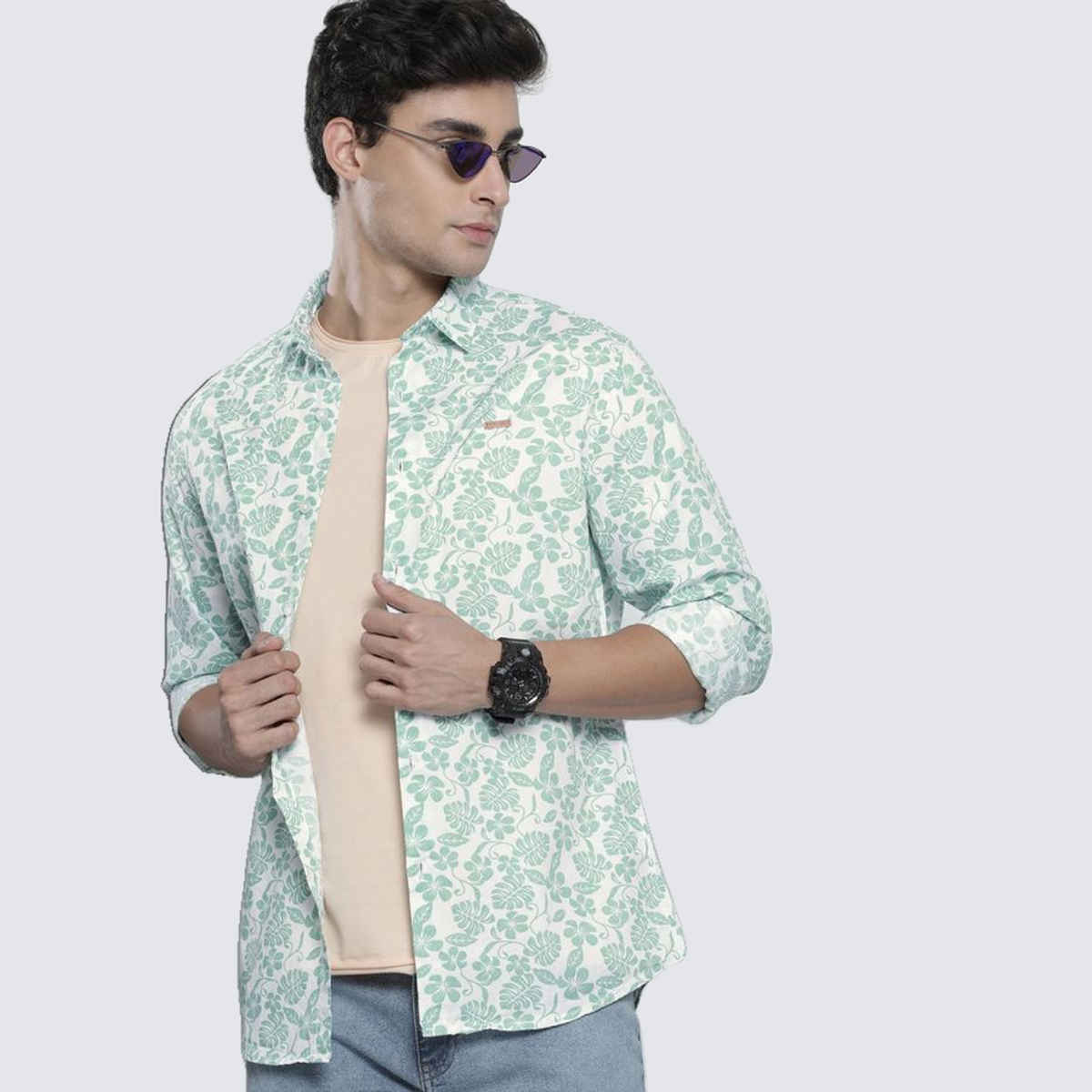 The Indian Garage Co Men's Slim Fit Graphic Printed Casual | White | M