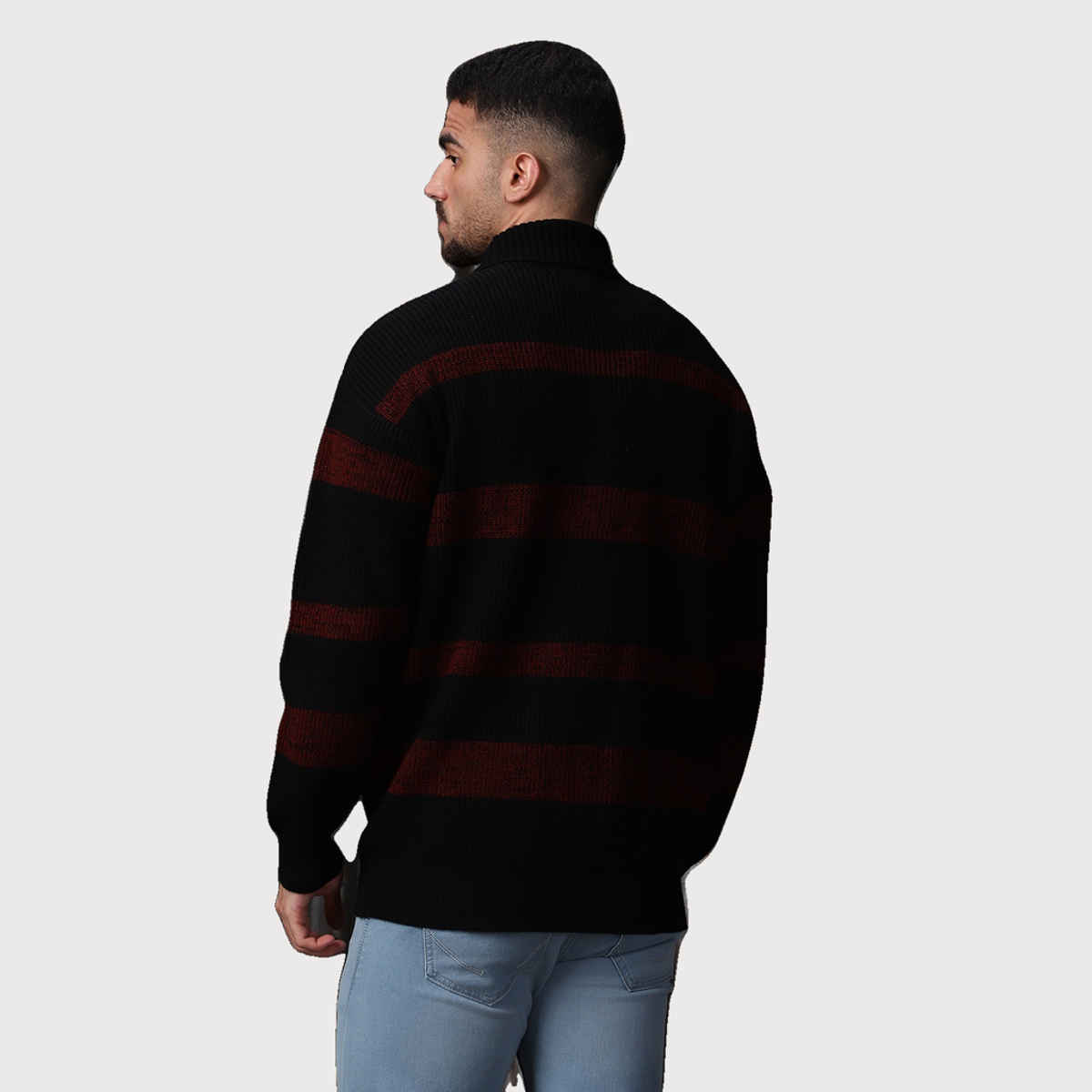 High Star Men's Striped Pullover | Black & Red - XL