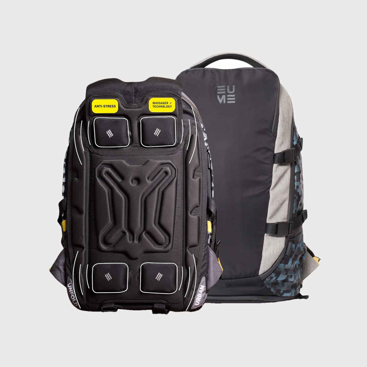 EUME Unisex Colorblocked Nylon 40 L Massager Backpack | Black and Grey