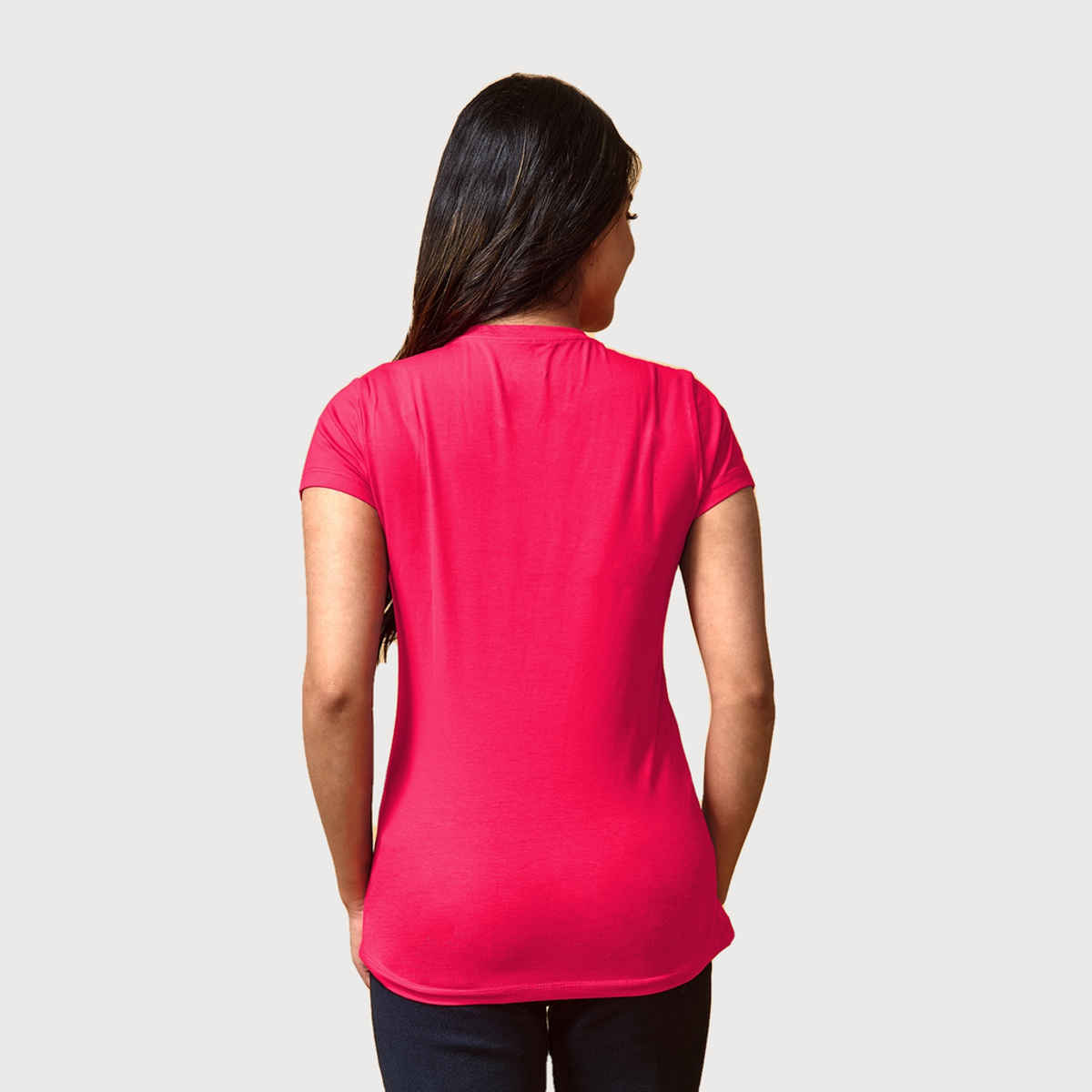 Lyra Women's T-shirt Round Neck Half Sleeve | Fuchsia - M
