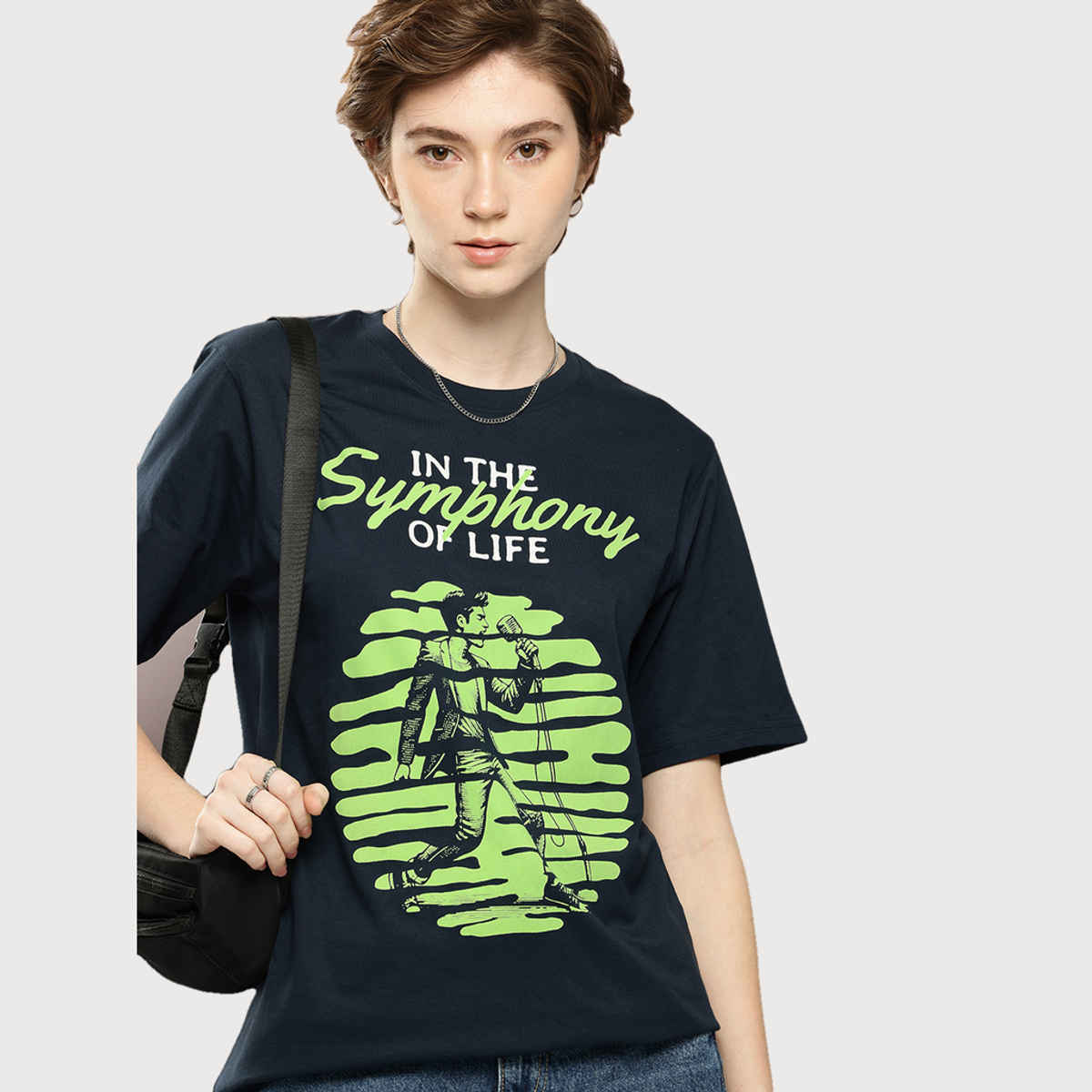 Dillinger Women's Oversized Printed T-shirt | Navy Blue - L