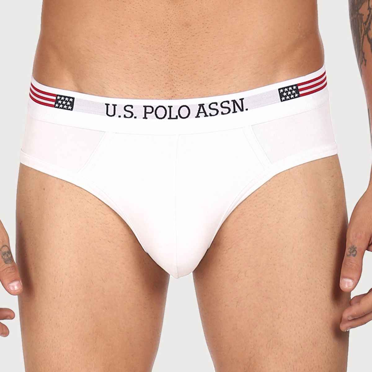 USPA Men Brief Underwear - Pack of 1 Cotton Spandex Brief - White - M