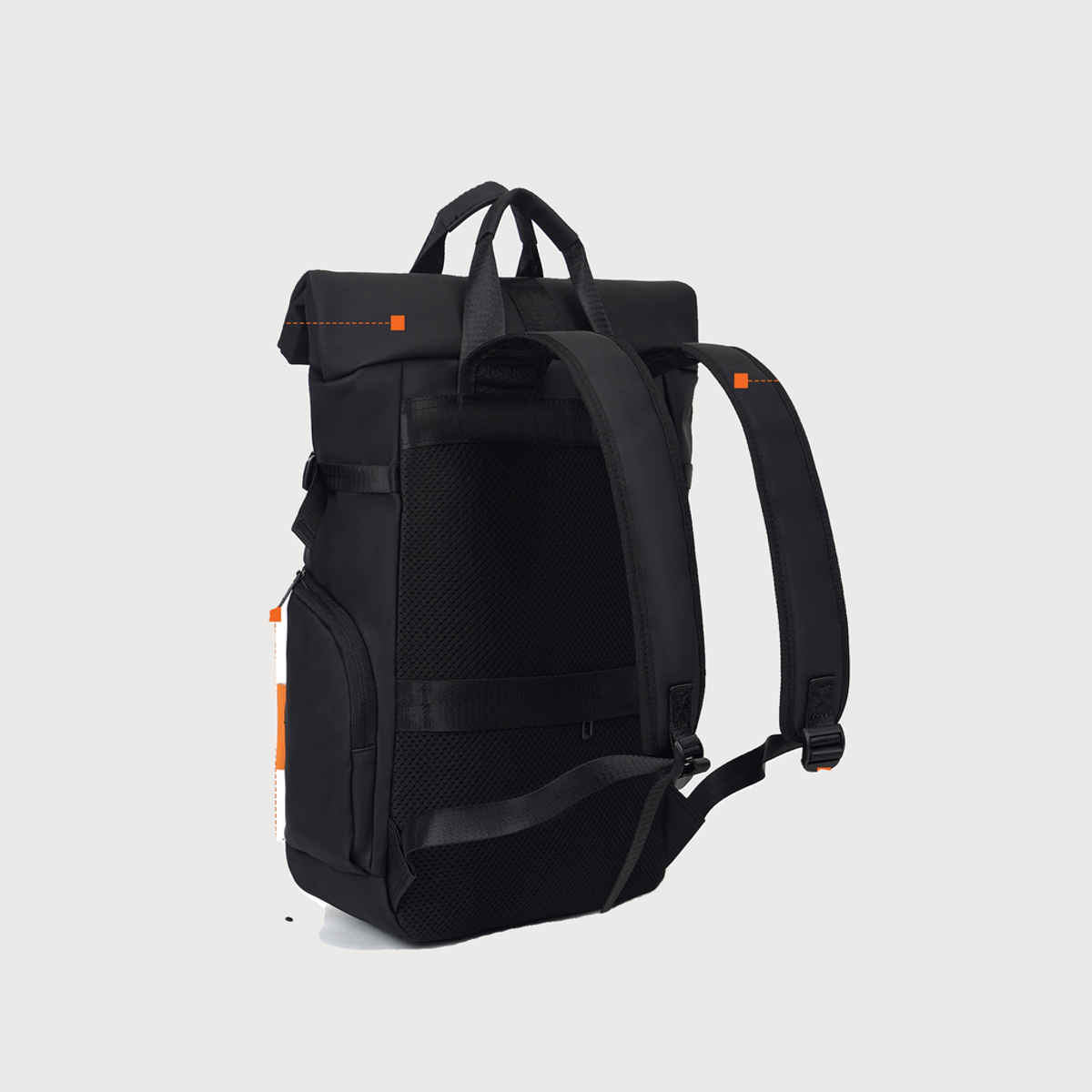 Fur Jaden 24 L Black Vegan Leather Rolltop Laptop Backpack with Anti-Theft Compartment