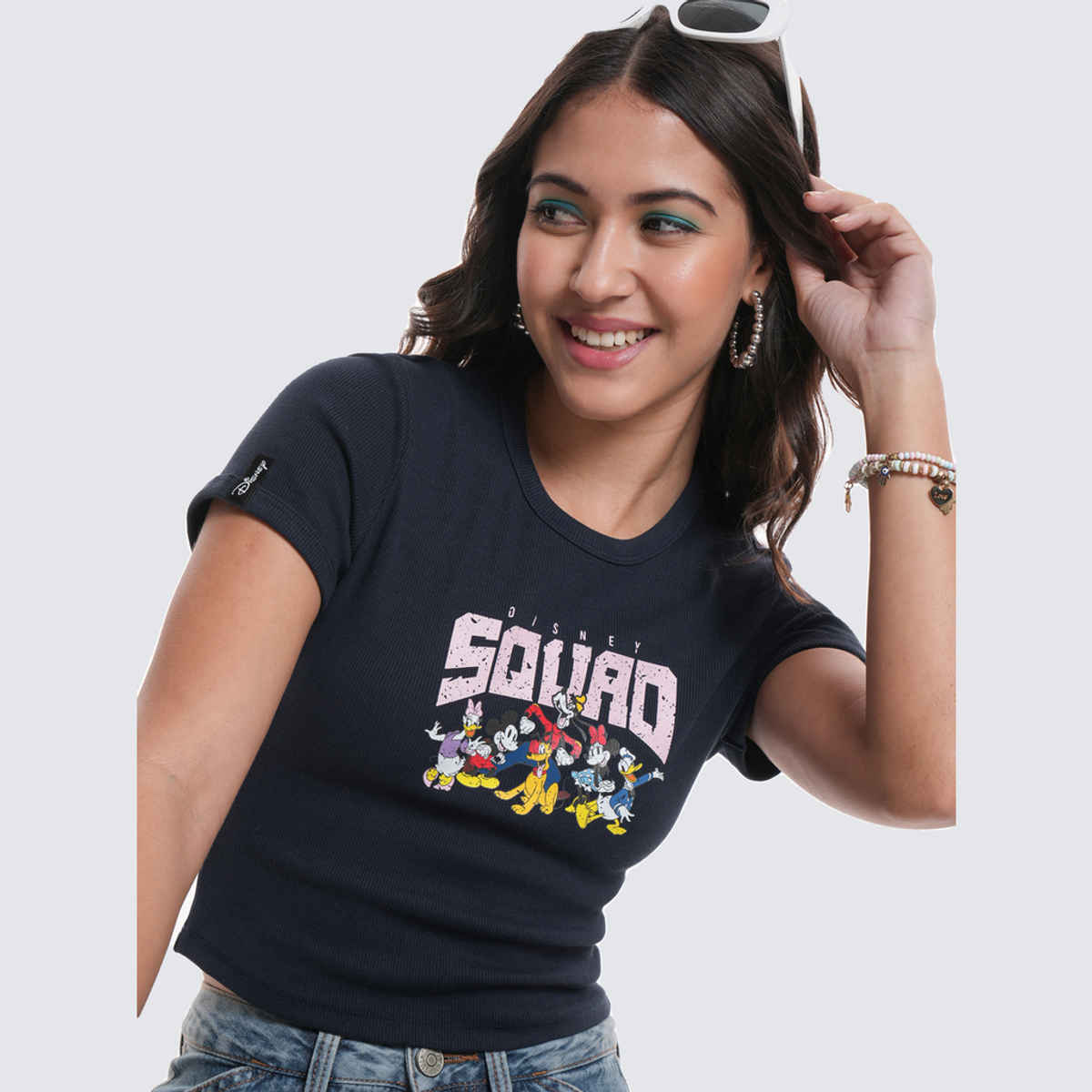 Tokyo Talkies Disney Women's Mickey & Friends Printed Crop T-shirt | Navy - S