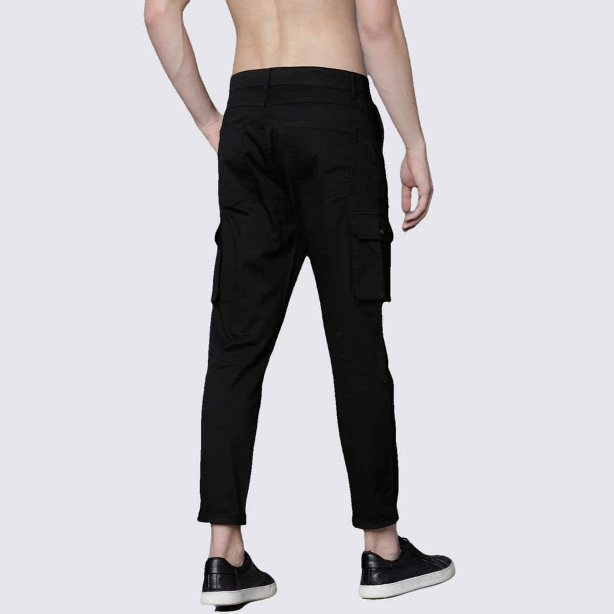 HIGHLANDER Men's Slim Fit Solid Cargos | Black - 34
