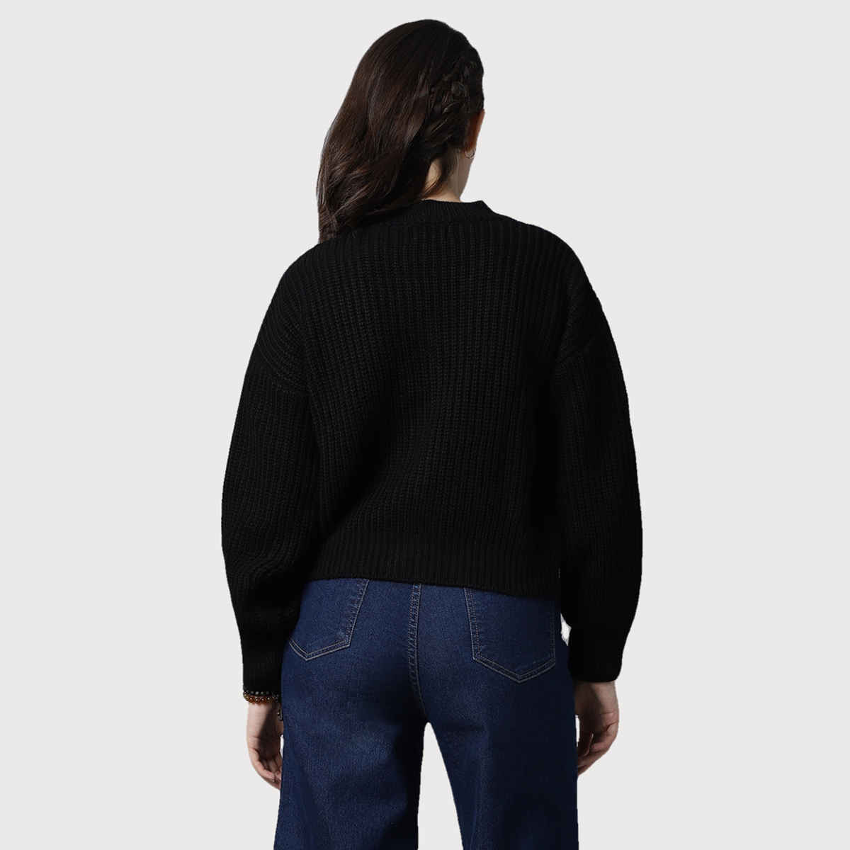 High Star Women's Ribbed Acrylic Cardigan | Black - S