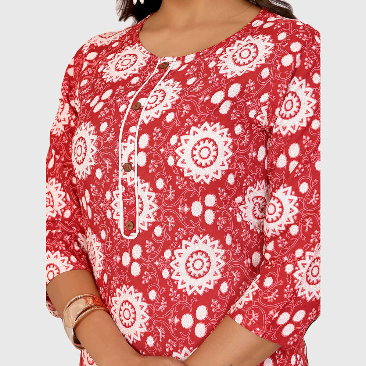 Rangita Women's Rayon Printed Straight Knee Length Kurta | Maroon - L