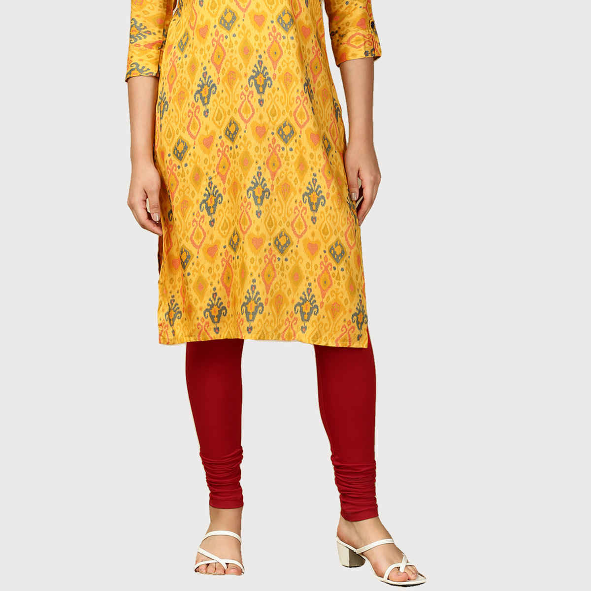 PYNK By Lux Cozi Women Ultra Soft 360 Stretch Premium Cotton Churidar Leggings | Red | Free Size