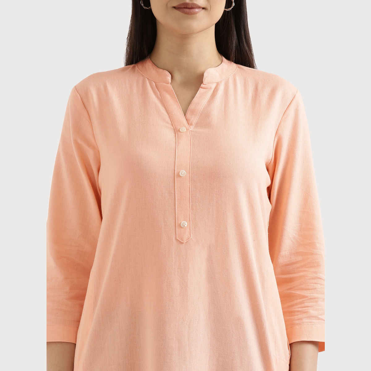 Saadaa Women's Long Airy Linen Kurta | Peach - L