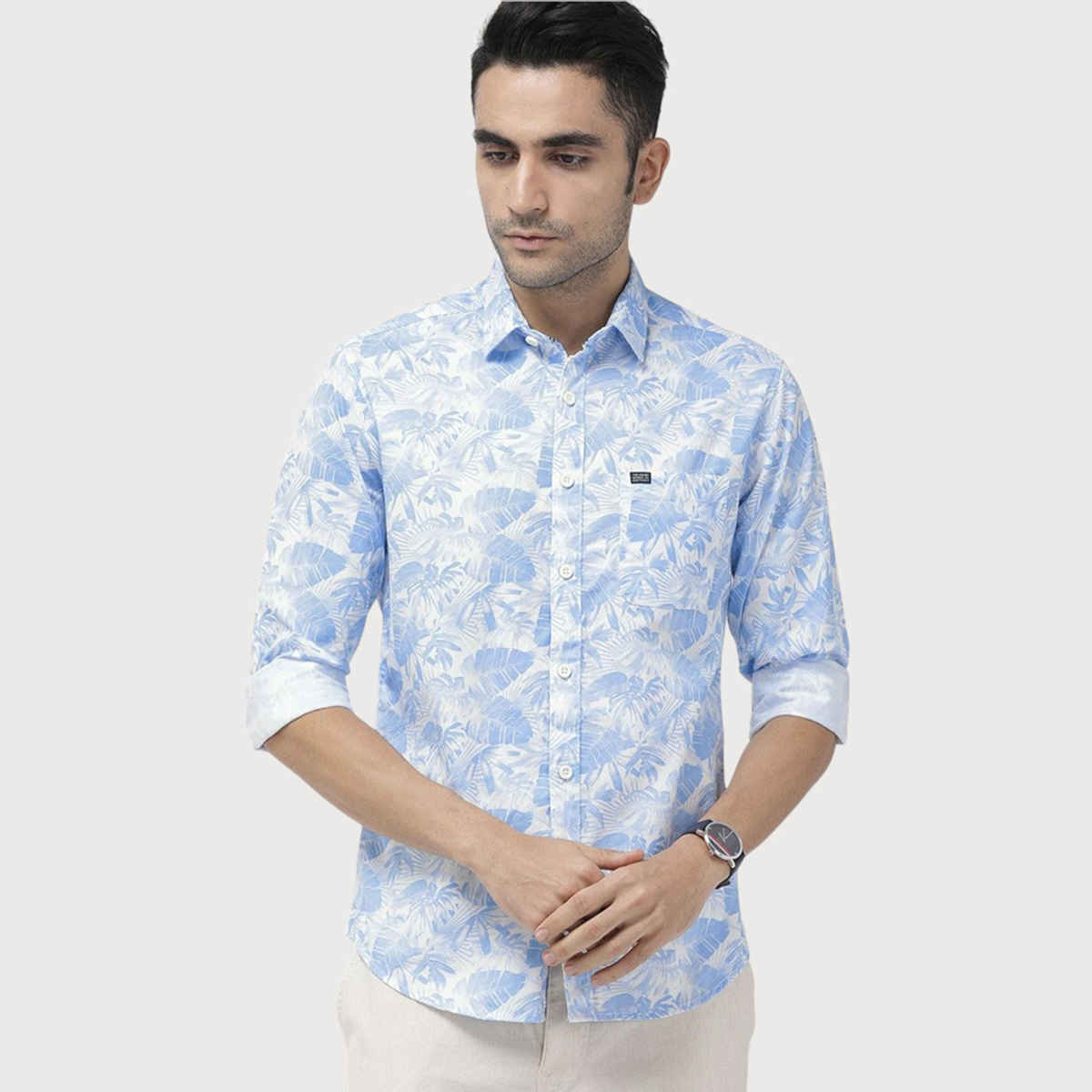 The Indian Garage Co Men's Slim Fit Abstract Print Casual Shirt | Blue - L
