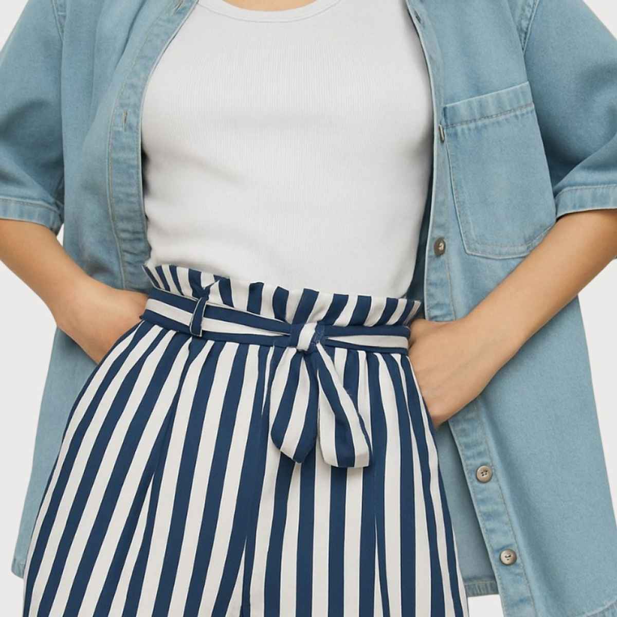 Luxrio Women's Shorts Cotton Striped Shorts | WMNSHORTSSTRP | Navy Blue - XL