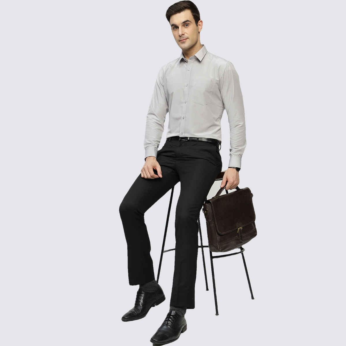 English Navy Men's Polycotton Solid Slim Fit Formal Shirt | Grey | S