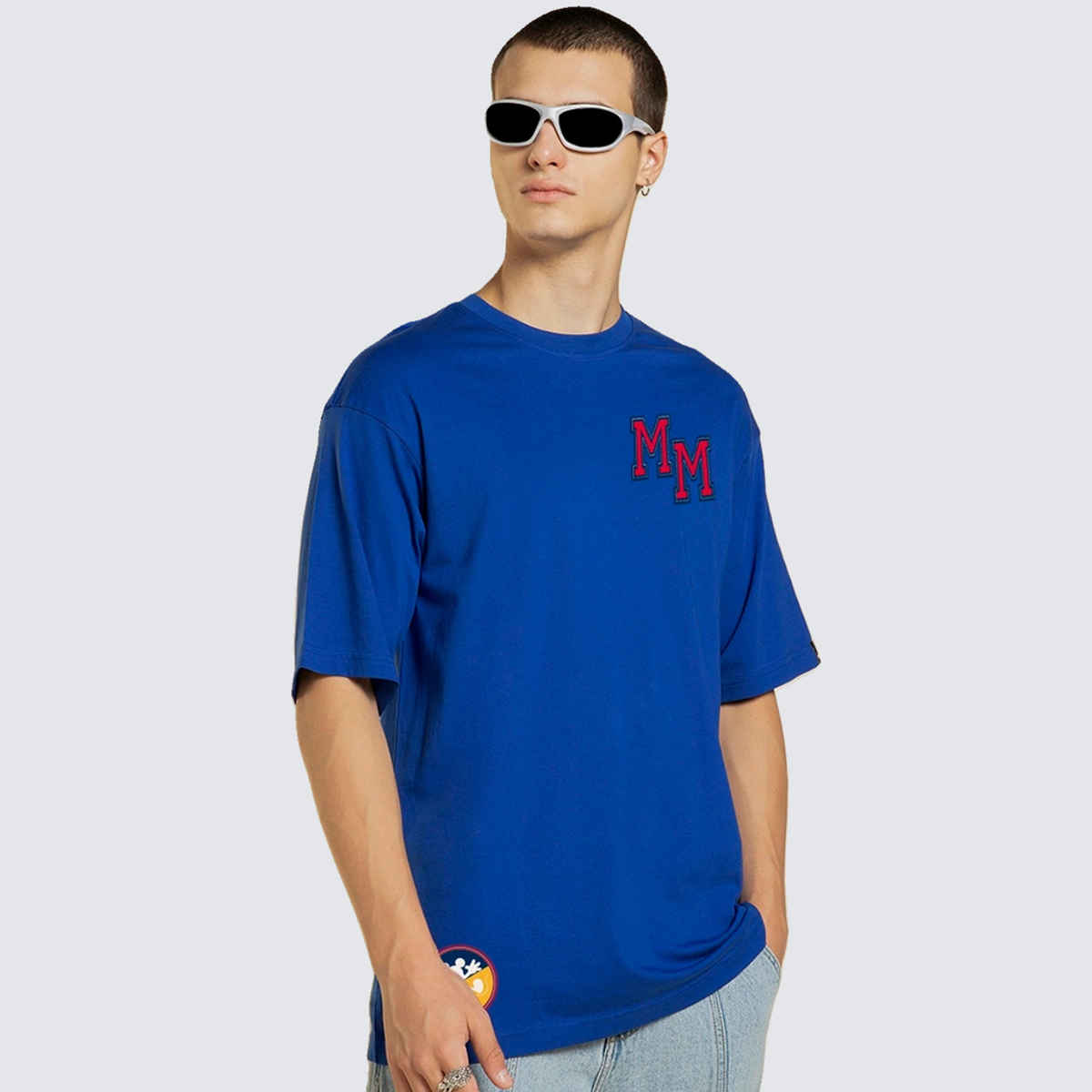 Bewakoof Men's Disney Mickey Graphic Printed Oversized T-shirt | Blue - S
