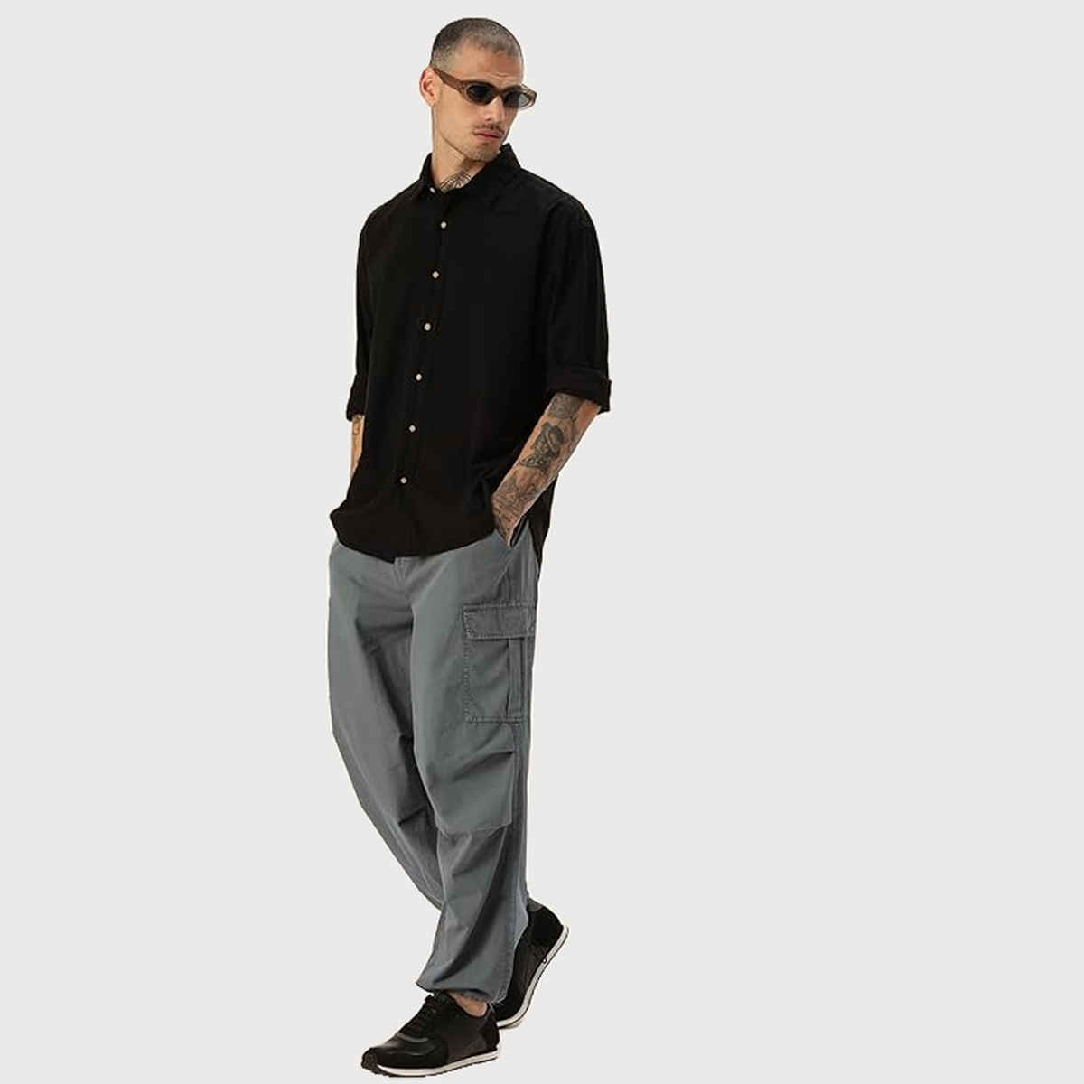 Bene Kleed Unisex Parachute Cargo Trousers | Grey 32