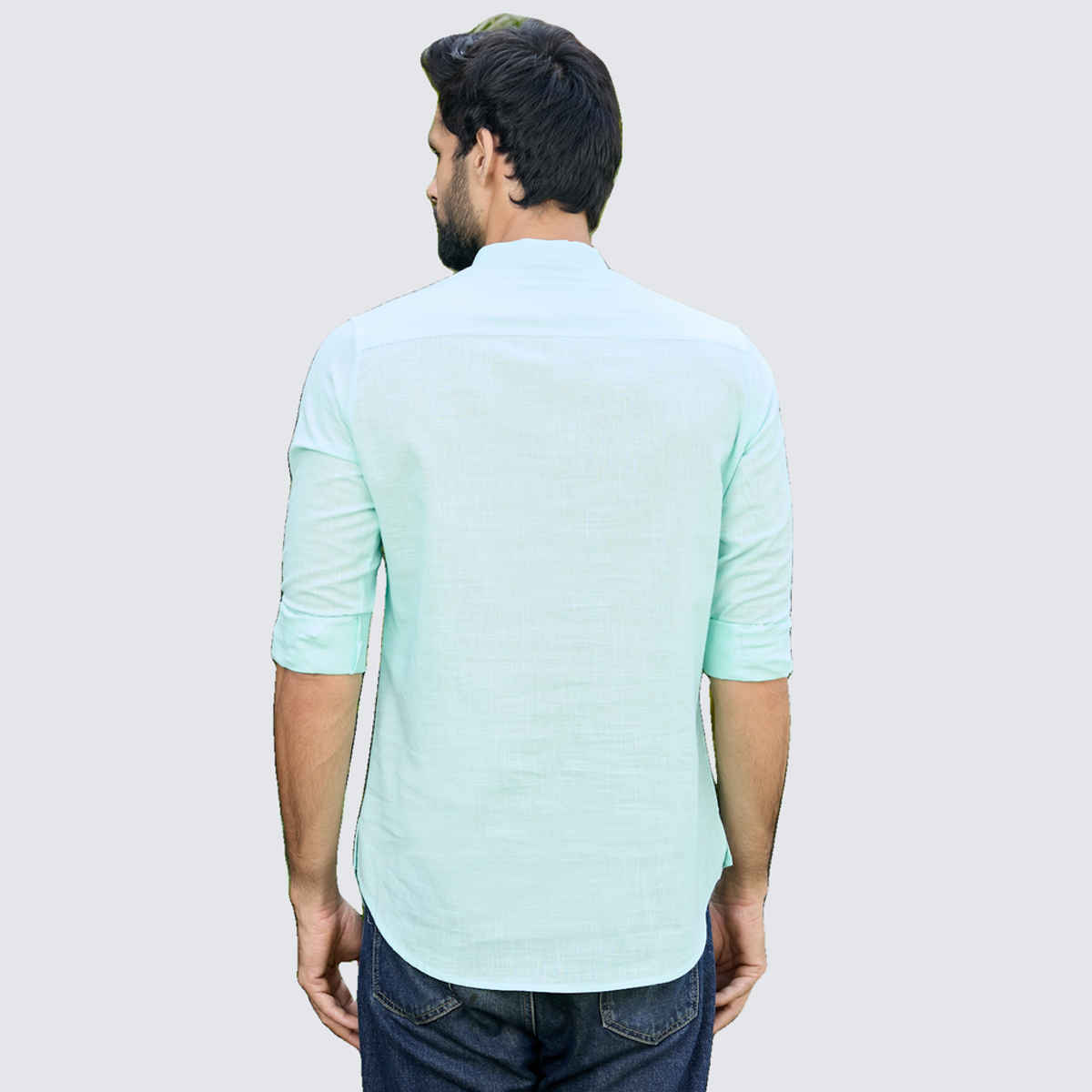 See Designs Men's Pure Cotton Slub Short Kurta | Sea Green - M