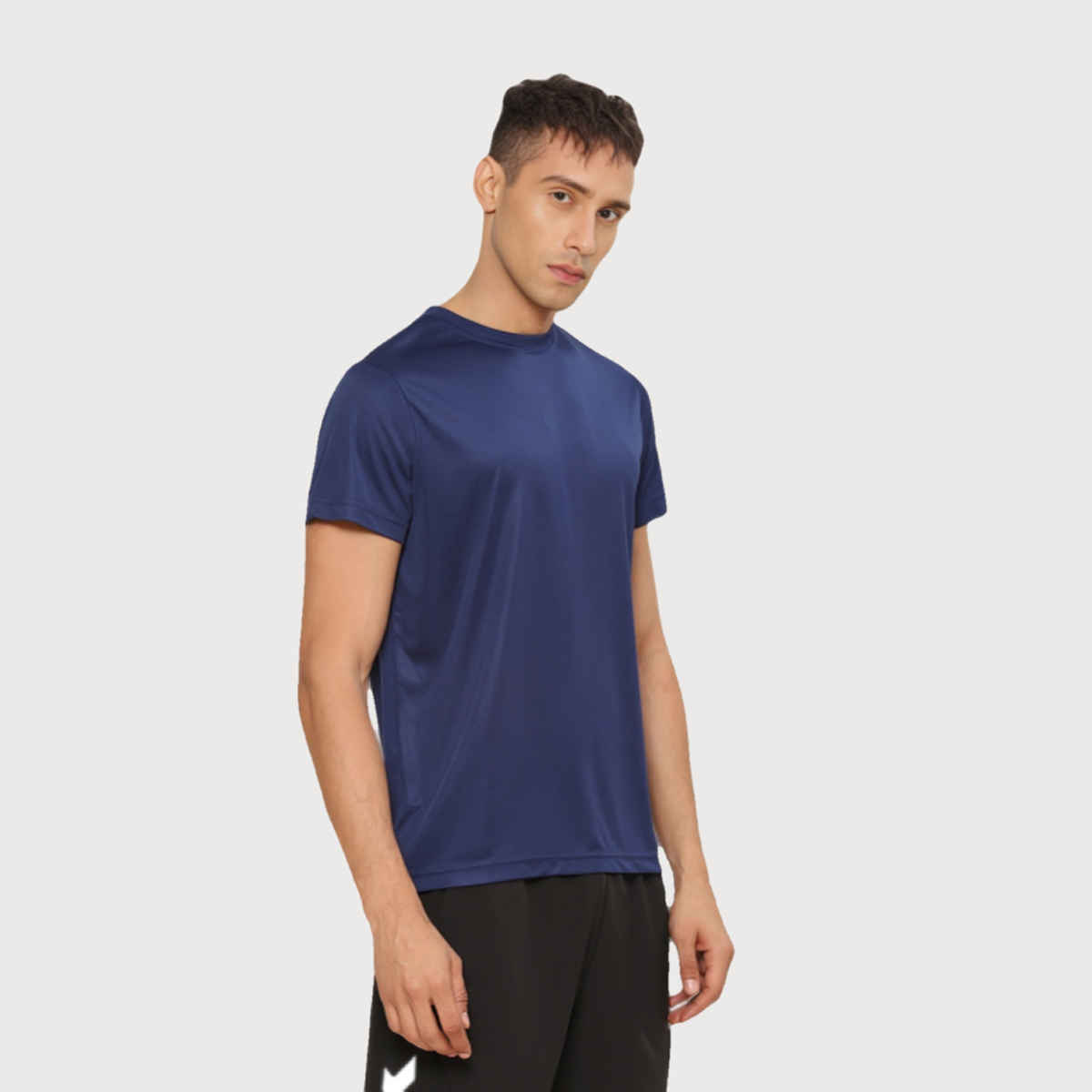 hummel Men's Budoc Round Neck Solid Regular Fit Gym T-shirt | Blue Nights - S