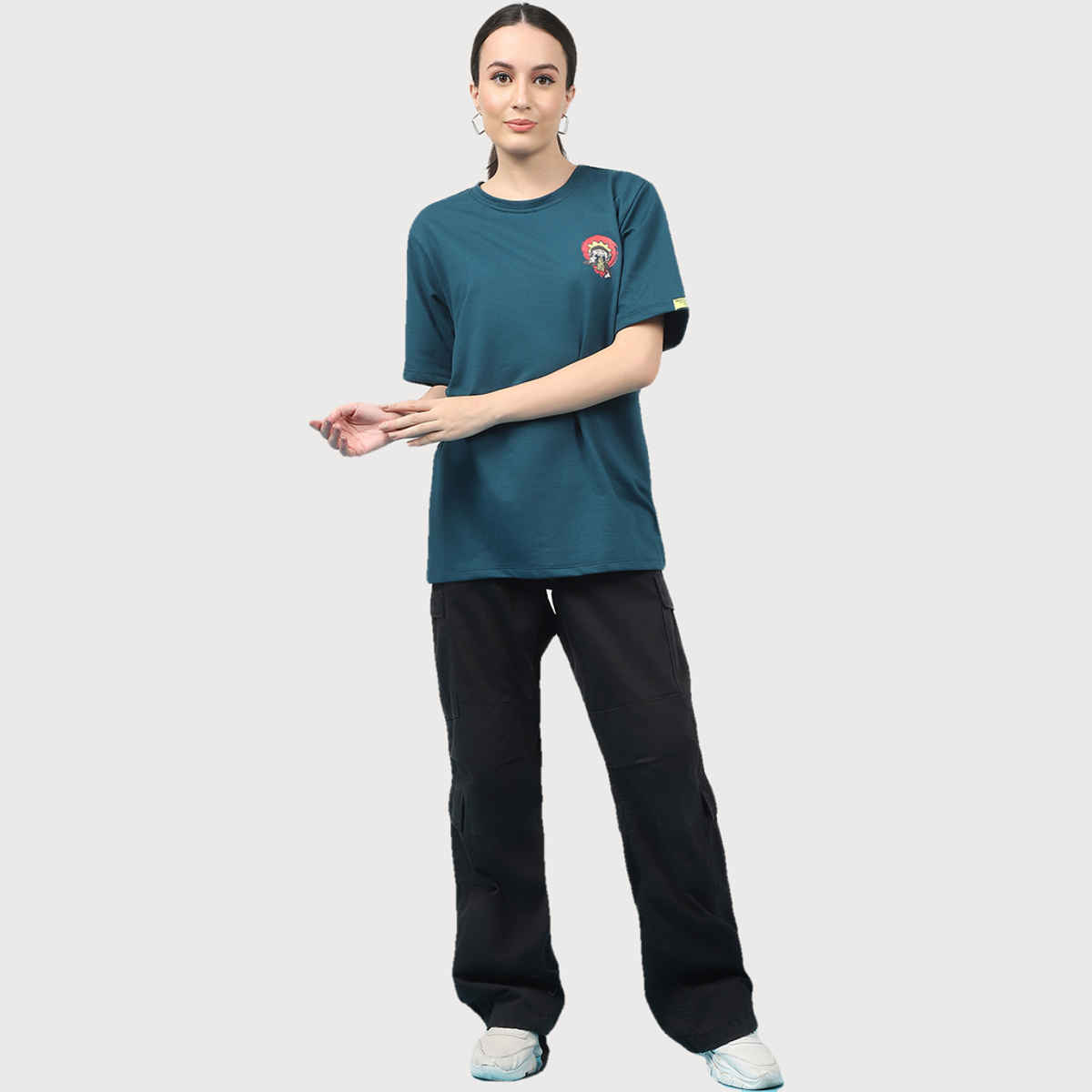 Rigo Women Terry Oversized Printed T-shirt | Teal - S