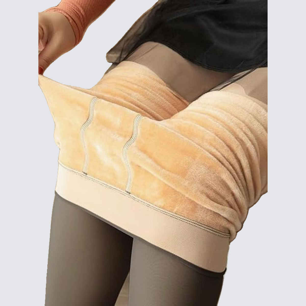 Secrets By Zerokaata Plus Size Dual Tone High Waist Fleece Winter Fur Pantyhose Stockings